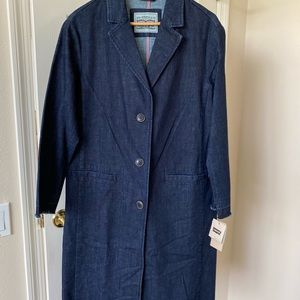 Levi Strauss and Company full length denim coat unlined unfinished sleeves/hem